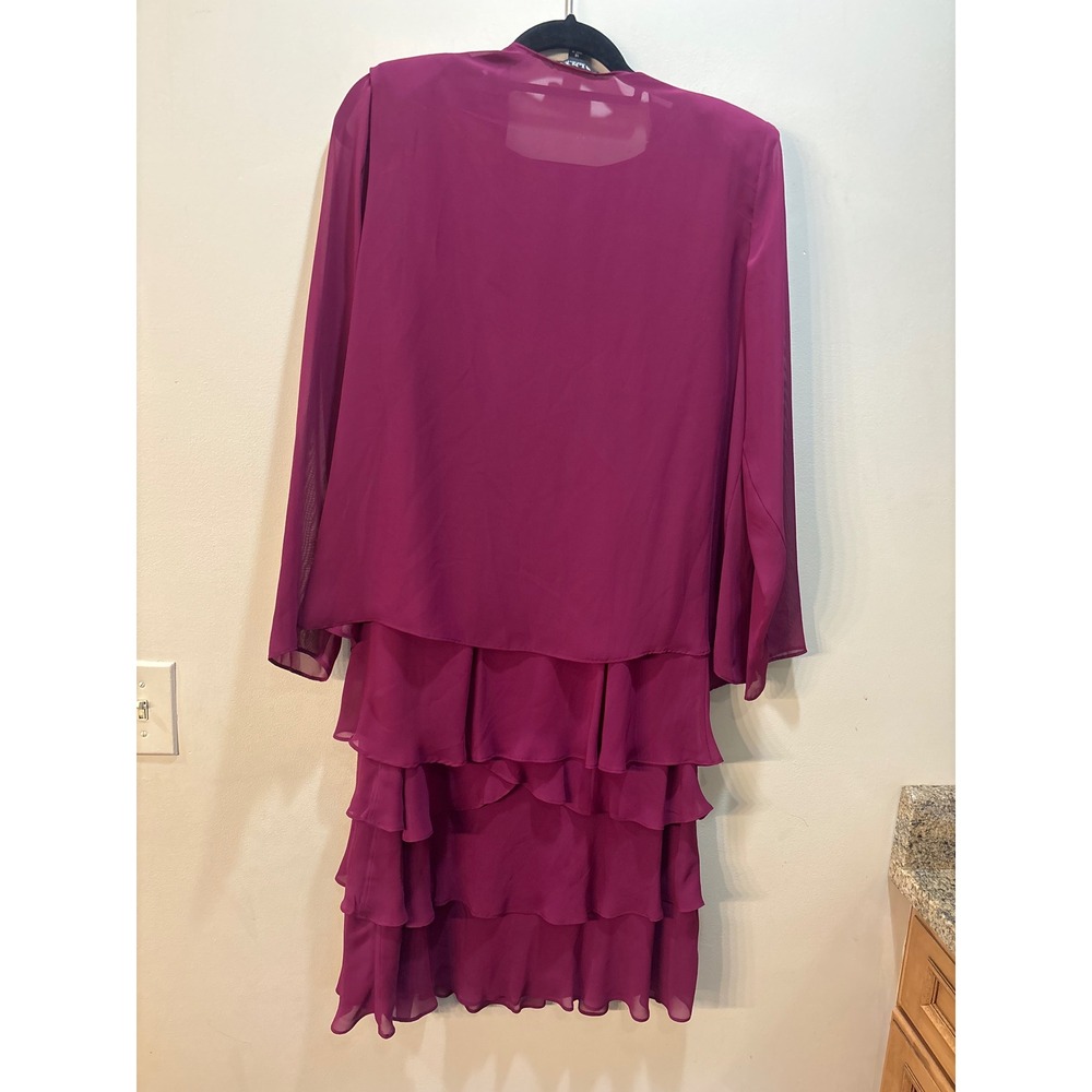 SLNY Womens Plum Purple Beaded Tiered Dress Jacket 2-piece Set Size 14 - Picture 3 of 13